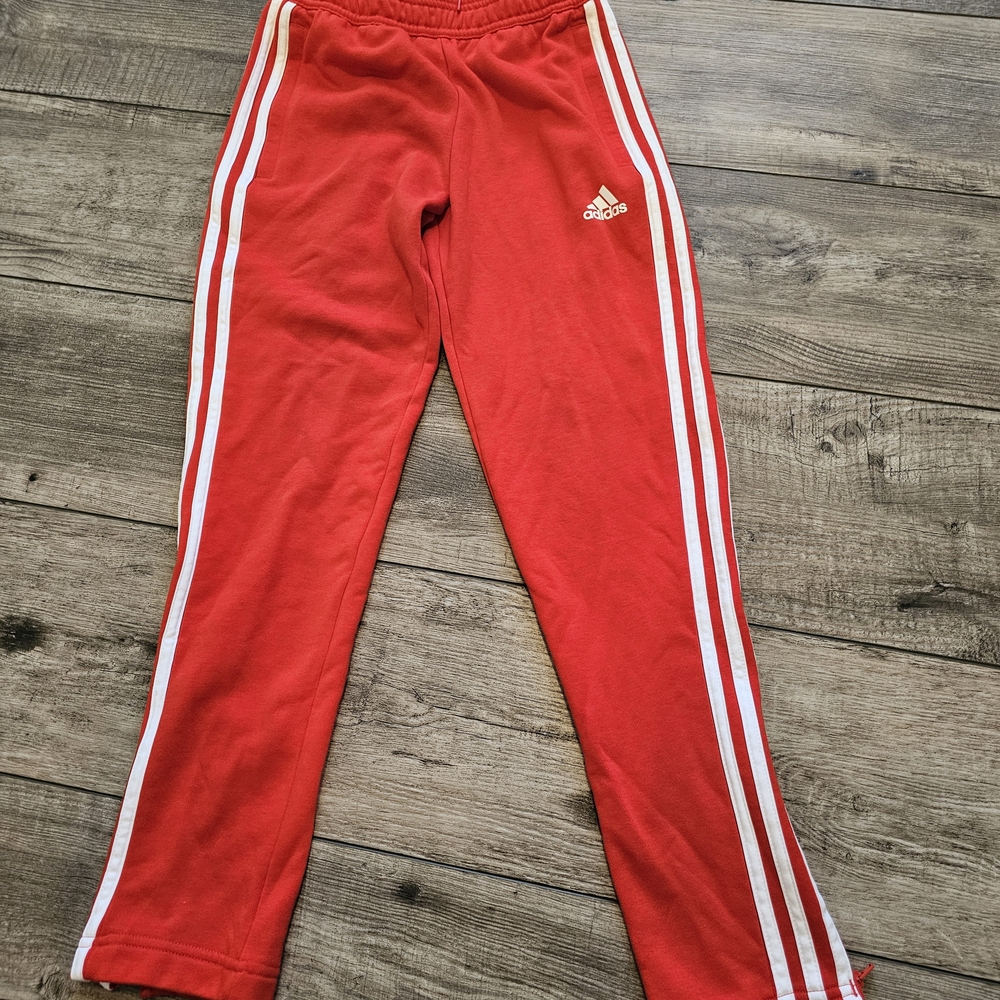 Adidas Kids Red Joggers with White Stripes
